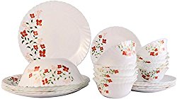 Larah Janus Opalware Glass Dinner Set, 25-Pieces, White