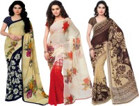 Anand Sarees Printed Fashion Georgette Saree(Pack of 3, Multicolor)