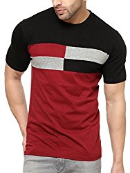 Gritstones Stylish Black / Maroon Cotton Round Neck T-Shirt