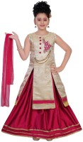 Saarah Girls Lehenga Choli Ethnic Wear Self Design Lehenga, Choli and Dupatta Set (Gold, Pack of 1)