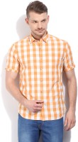 John Players Men's Checkered Casual Orange Shirt