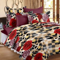 Home Cotton Floral Double Bedsheet (1 Double Bedsheet With 2 Pillow Covers, Brown)