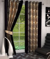 Optimistic Home Furnishing Polyester Brown Motif Eyelet Door Curtain (210 cm in Height, Pack of 2)